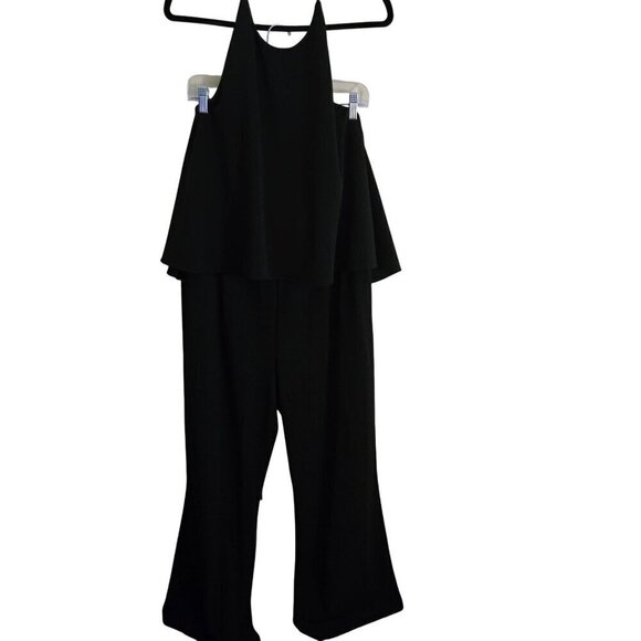 Calvin Klein Black Crepe Wide Leg Halter Top Jumpsuit Pants Size 16 - Picture 2 of 8